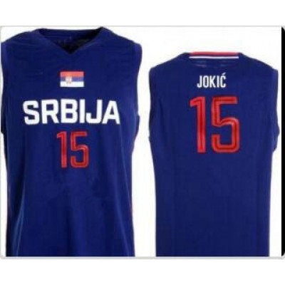 15 Jokic Serbia Fiba jersey blue heat pressed