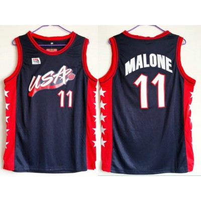 1996 Malone 11 Atlanta Olympic jersey Blue