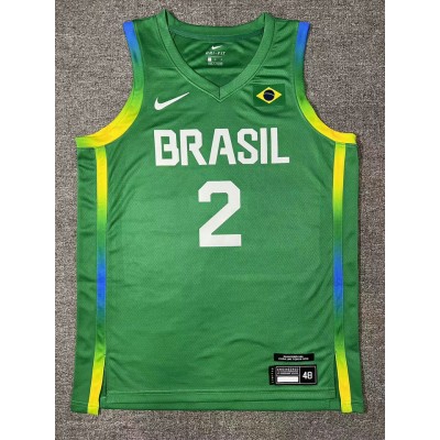 2 Yago 2024 Olympics Brazil Team Basketball Jersey Green