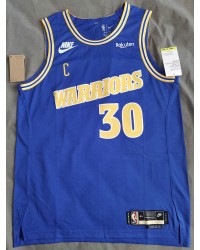 30 Curry Warriors 22-23 throwback jersey blue with sponor logo player version