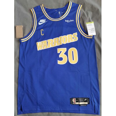 30 Curry Warriors 22-23 throwback jersey blue with sponor logo player version