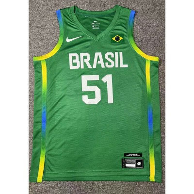 51 Caboclo 2024 Olympics Brazil Team Basketball Jersey Green