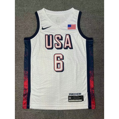 6 James 2024 USA Team jersey white with stripe