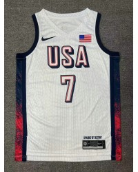 7 Durant 2024 USA Team jersey white with stripe