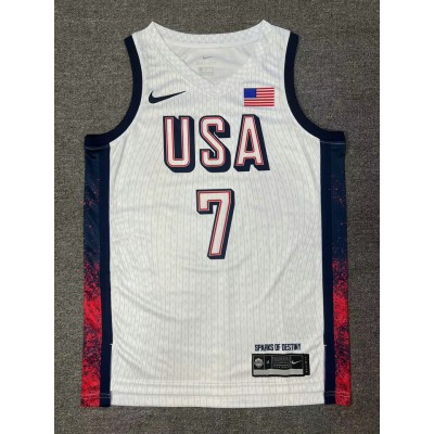 7 Durant 2024 USA Team jersey white with stripe