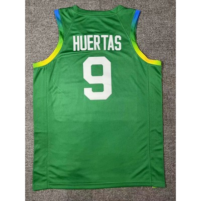 9 Huertas 2024 Olympics Brazil Team Basketball Jersey Green