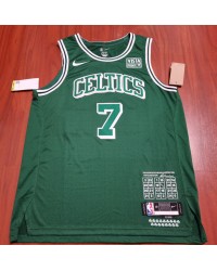 Boston Celtics 7 Jaylen Brown 75th Anniversary jersey green player version