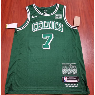 Boston Celtics 7 Jaylen Brown 75th Anniversary jersey green player version