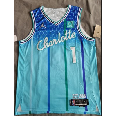 Charlotte Hornets 1 Ball 21-22 city jersey blue player version