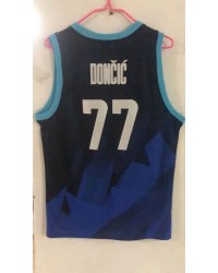 Luka Doncic 77 Jersey Black Blue Slovenia National Basketball Team