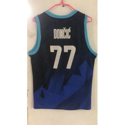 Luka Doncic 77 Jersey Black Blue Slovenia National Basketball Team