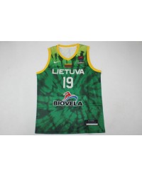 Men Lithuania FIBA Eurobasket 2022 Mindaugas Kuzminskas Green Jersey