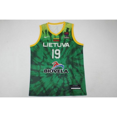 Men Lithuania FIBA Eurobasket 2022 Mindaugas Kuzminskas Green Jersey