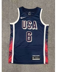 Nike Lebron James 6 Navy Mens USA Basketball 2024 Swingman Player Jersey