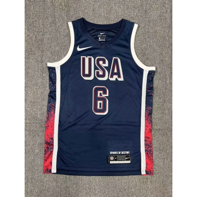 Nike Lebron James 6 Navy Mens USA Basketball 2024 Swingman Player Jersey