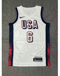 Nike Lebron James 6 White Mens USA Basketball 2024 Swingman Player Jersey