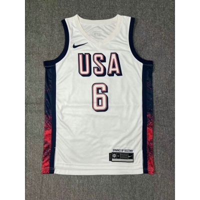 Nike Lebron James 6 White Mens USA Basketball 2024 Swingman Player Jersey