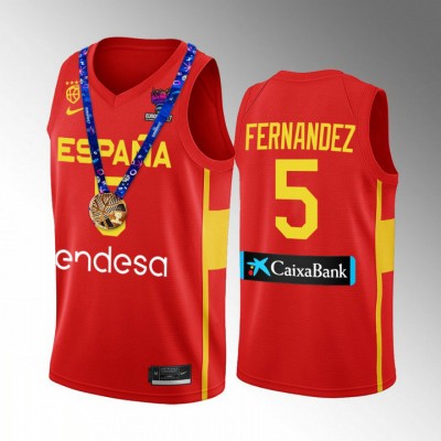 Rudy Fernandez 5 Spain Champs FIBA EuroBasket 2022 Red Jersey Gold Medal