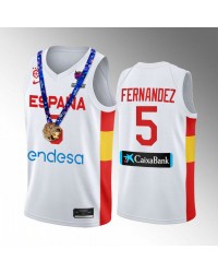 Rudy Fernandez 5 Spain Champs FIBA EuroBasket 2022 White Jersey Gold Medal